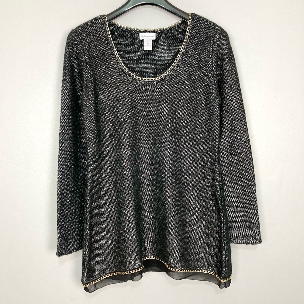 Soft Surroundings Wool Blend Sweater Women’s Size M Chain Trim Scoop Neck Knit